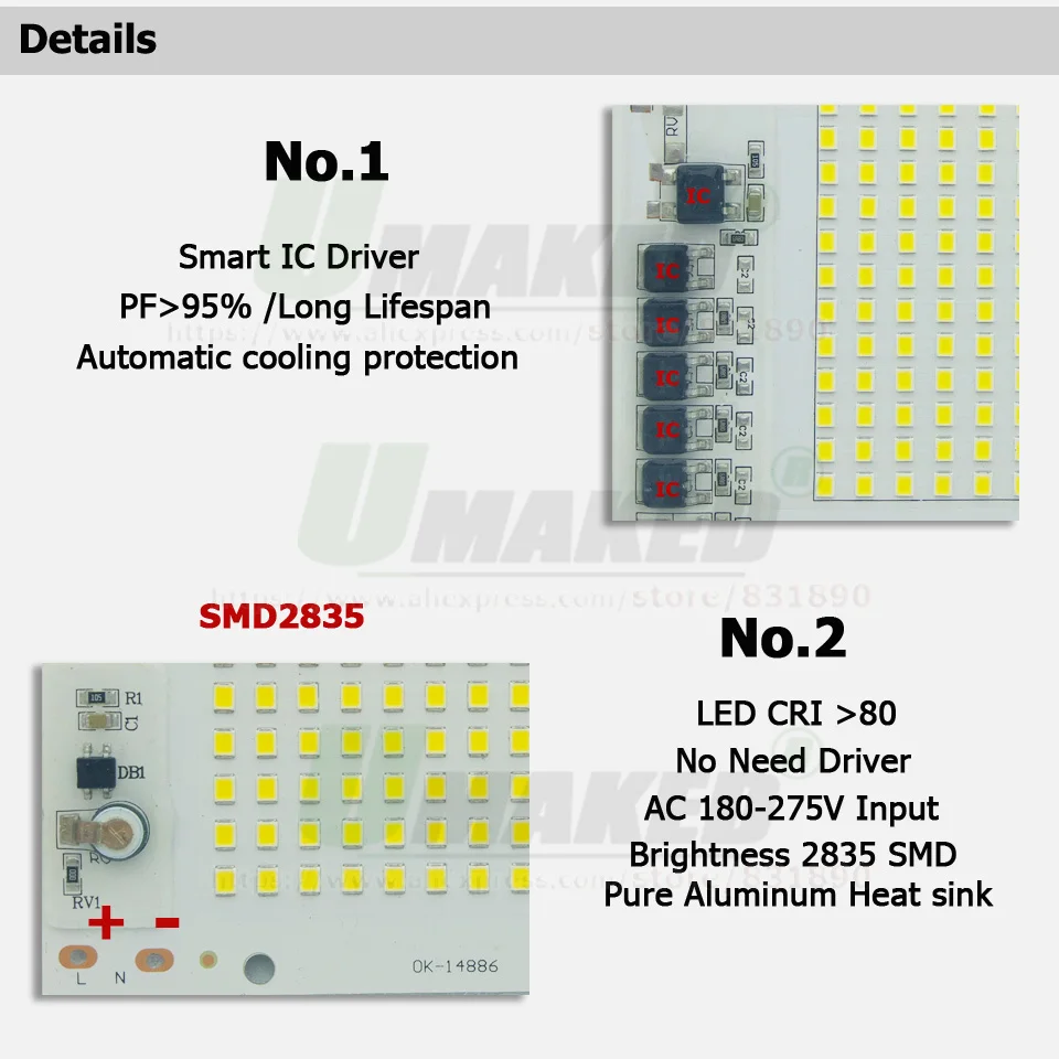 AC220V SMD 2835 LED PCB 30W 82x82mm LED Svetlomet Modul Hliníkový plech Biela/Teplá SMD2835 Smart IC Ovládač Pre bodové svetlo Lampy Obrázok 1