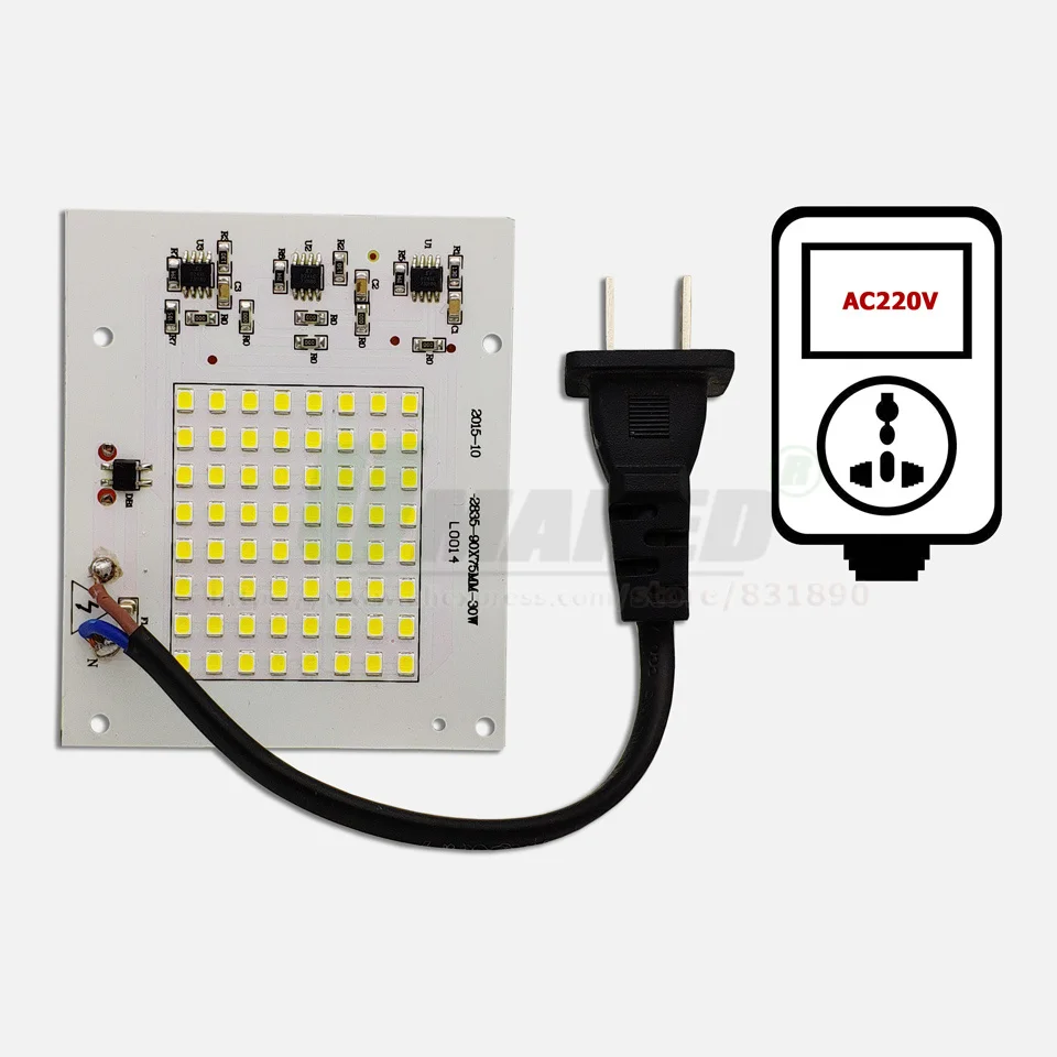AC220V SMD 2835 LED PCB 30W 82x82mm LED Svetlomet Modul Hliníkový plech Biela/Teplá SMD2835 Smart IC Ovládač Pre bodové svetlo Lampy Obrázok 3
