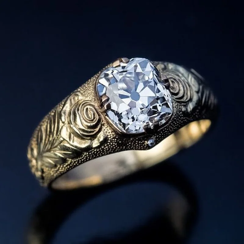 Dámske módne luxusné nádherné Golden Rose okrúhly rez transparentné diamantový svadobný prsteň Obrázok 0