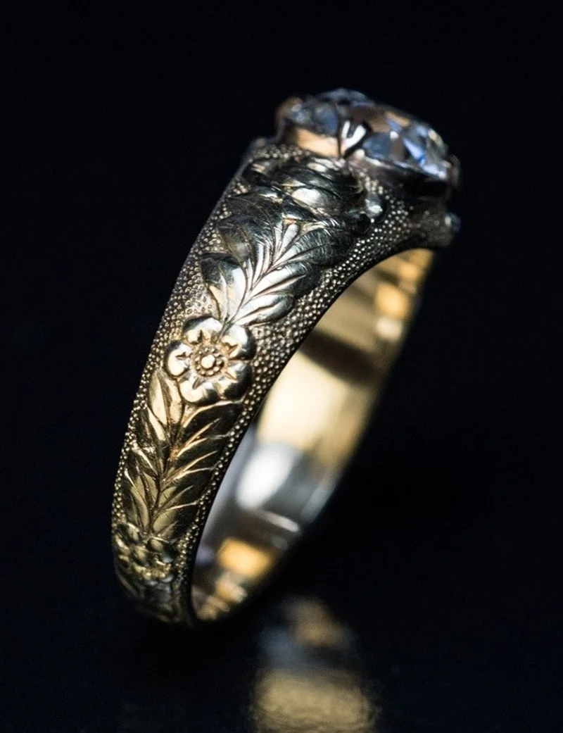 Dámske módne luxusné nádherné Golden Rose okrúhly rez transparentné diamantový svadobný prsteň Obrázok 4