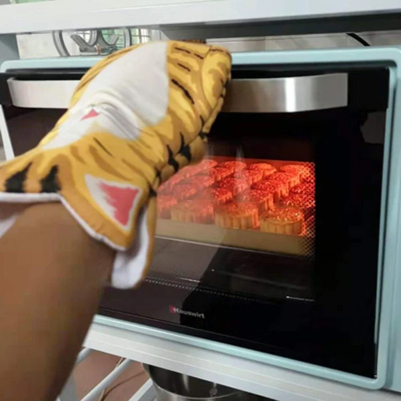 3D Mačacie Labky Rúra Palcové Bavlna Mikrovlnná žiaruvzdorné Non-slip Kuchynské Rukavice Cartoon Zvierat Dlho Pečenie Izolačné Rukavice Obrázok 3