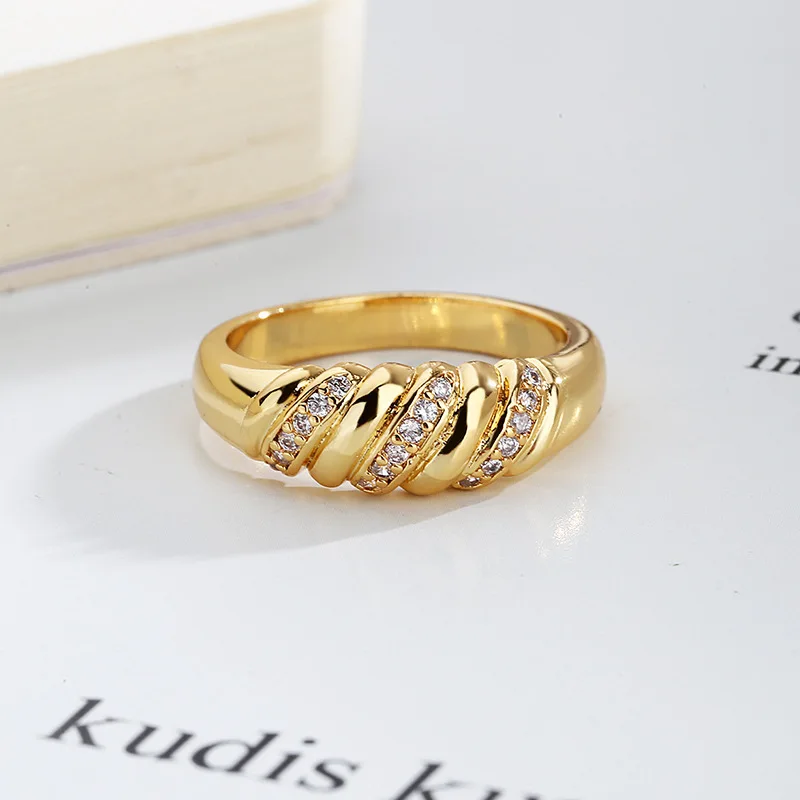 ZHOUYANG Robustný, Croissanty Prstene Pre Ženy Vintage Zlatá Farba Vyhlásenie Krúžok Prst Doplnky, Módne Trendy Šperkov KAR210 Obrázok 4