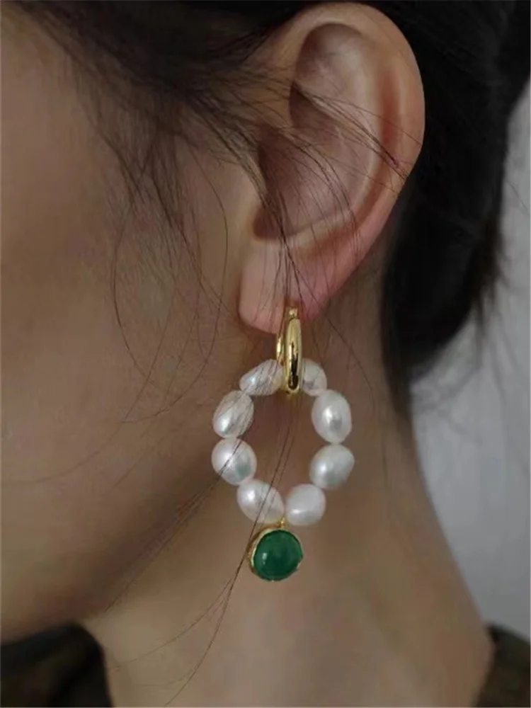 Zlaté náušnice a earbuckle temperament retro farebné glazúra zelená eardrop prírodné pearl náušnice žena barokový dlhé náušnice Obrázok 1