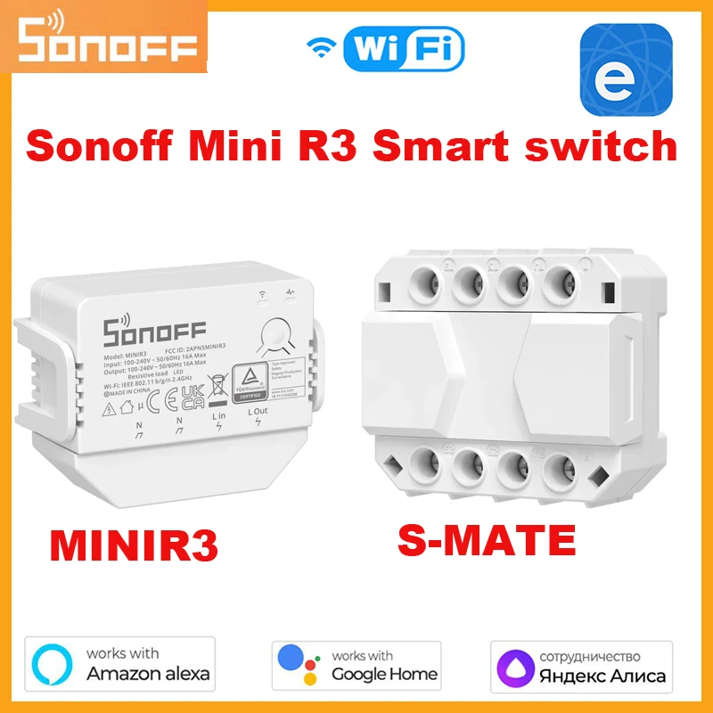 SONOFF MINI R3 16A, Wifi, Bluetooth Smart Switch S S-MATE Prepínač Mate Č Neutrálny Vodič Diaľkové Ovládanie Práce Pre Alexa Domovská stránka Google Obrázok 0