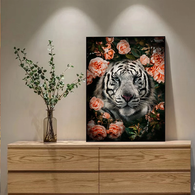 Kvet Zvierat Lev, Tiger, Leopard Medveď Abstraktné Maliarske Plátno Na Stenu Umenie Nordic Tlač Plagátu Dekoratívny Obraz, Obývacia Izba Dekor Obrázok 4