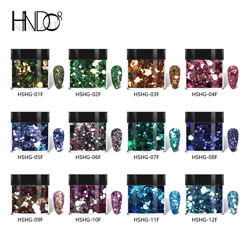 HNDO 35 Farby Hexagon Vločky Sequin na Nechty, Glitter Prášok Iskru Nechty, Dekorácia na Profesionálnu Manikúru Lesklé Pigment Prachu Obrázok 0