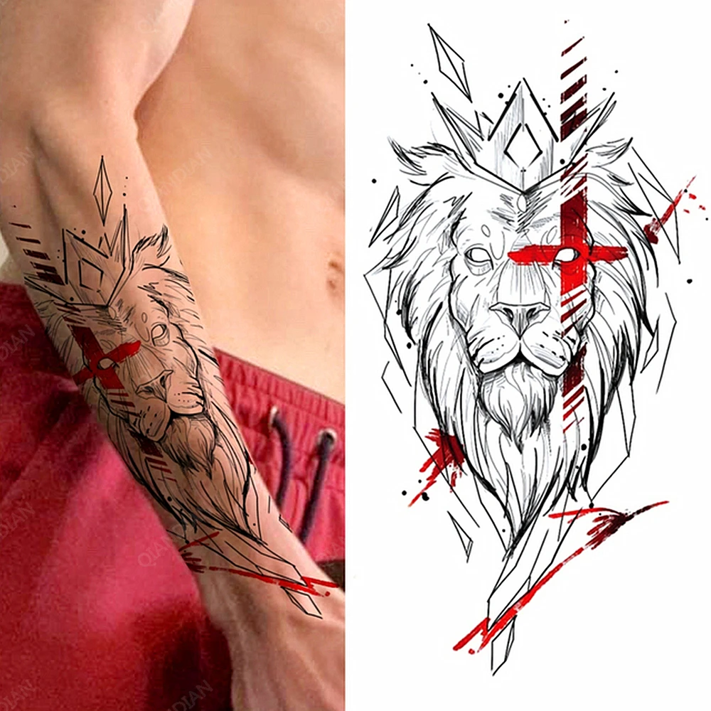 1pc Zvierat Vlk Kvet Ruže Ženy Maiden Nepremokavé Dočasné Tetovanie Falošné Tetovanie Nálepky Rameno Rukávy Cool Umenie Veľké Sexy Obrázok 1