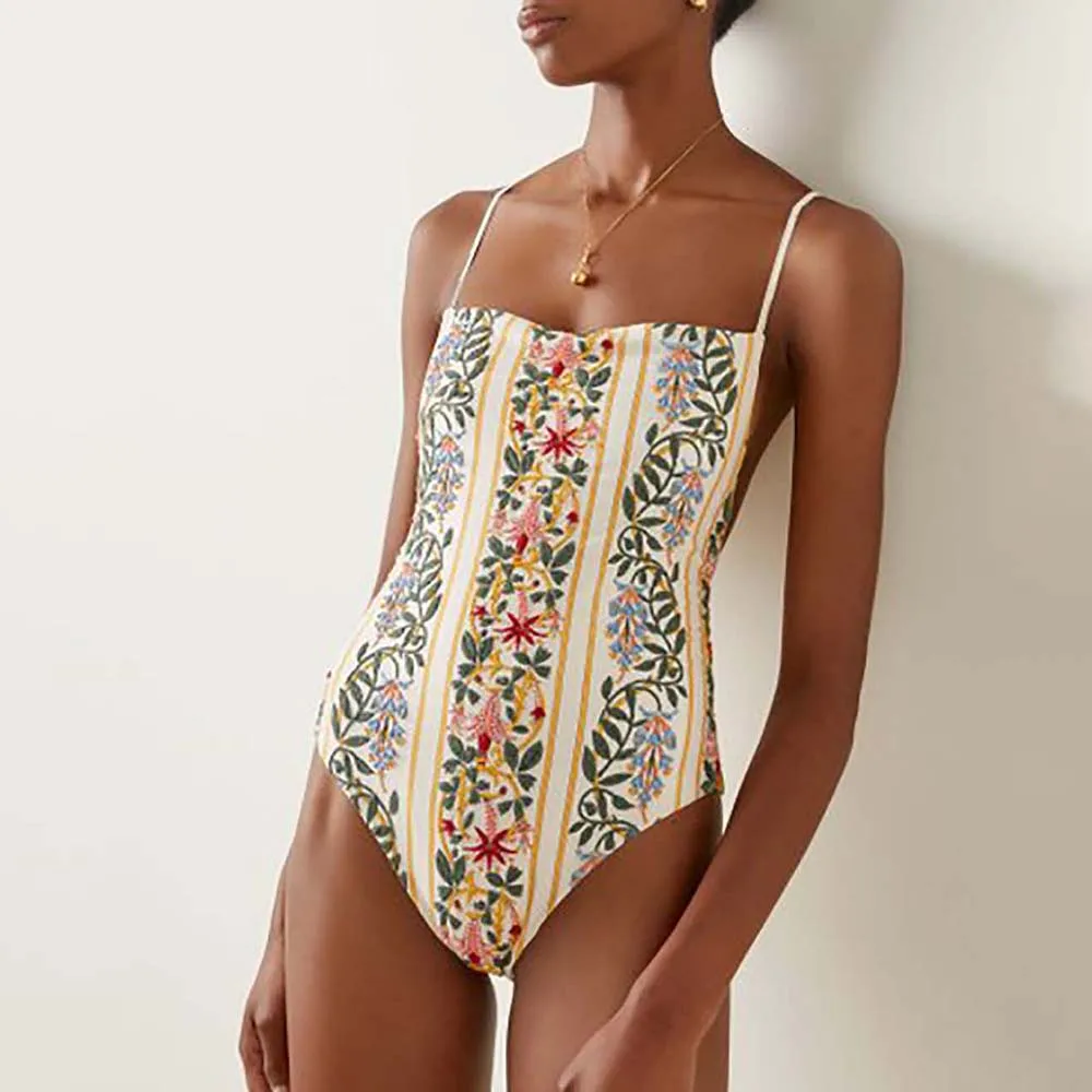 Móda Kvetinový jednodielne Plavky, Plážové Oblečenie dámske Plavky 2022 Trend String Popruh Sexy Bikiny Žien Plavky Vysoký Pás Obrázok 2