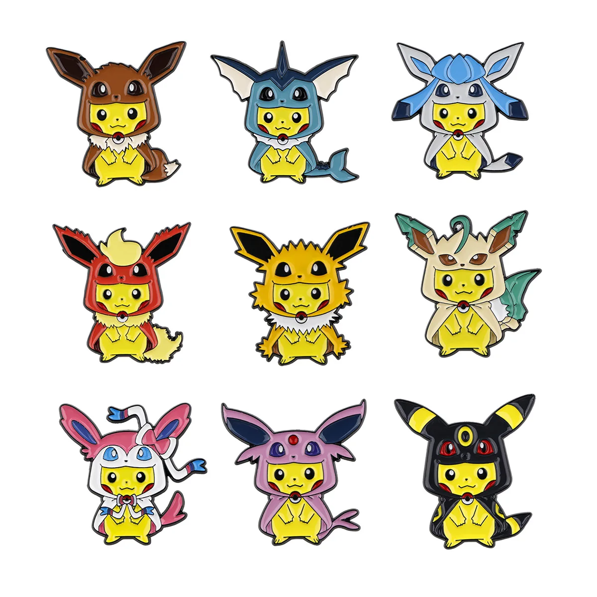 Veľkoobchod Kawaii Pokémon Pikachu Preklopke Kolíky pre Batohy Smalt Pin Roztomilý Brošne Borovíc, Odznaky, Šperky, Doplnky, Darčeky Obrázok 0