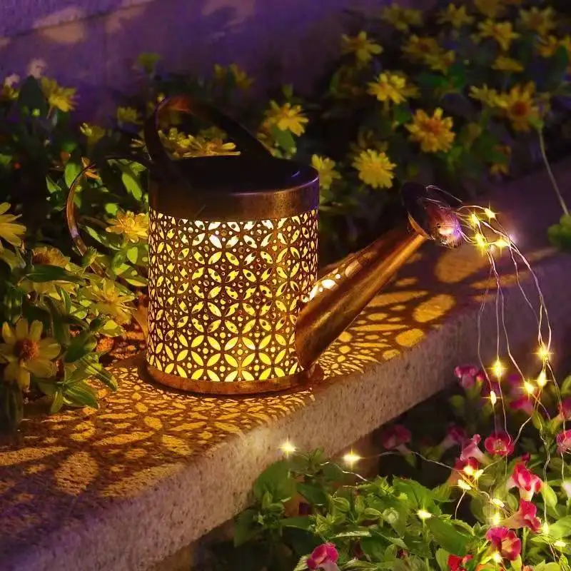 Solárne nočné svetlo vonkajšie lampy zavlažovanie môže kovaného železa duté sprcha visí nepremokavé záhrade trávnik nádvorie dekorácie Obrázok 1