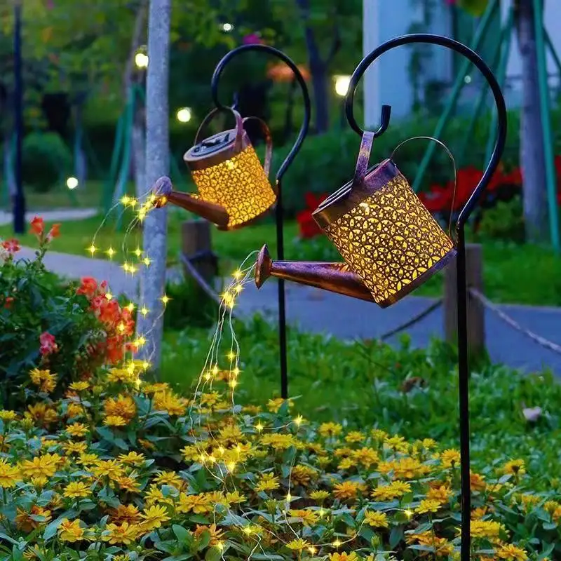 Solárne nočné svetlo vonkajšie lampy zavlažovanie môže kovaného železa duté sprcha visí nepremokavé záhrade trávnik nádvorie dekorácie Obrázok 4
