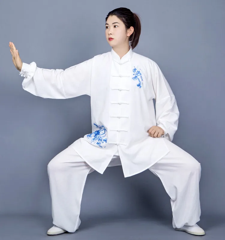 Tai Chi Uniformy Tradičnej Čínskej Vyšívané Bojových Umení Cvičenie Oblečenie S Dlhým Rukávom WingChun Vyhovovali Unisex KungFu Jednotné Obrázok 3