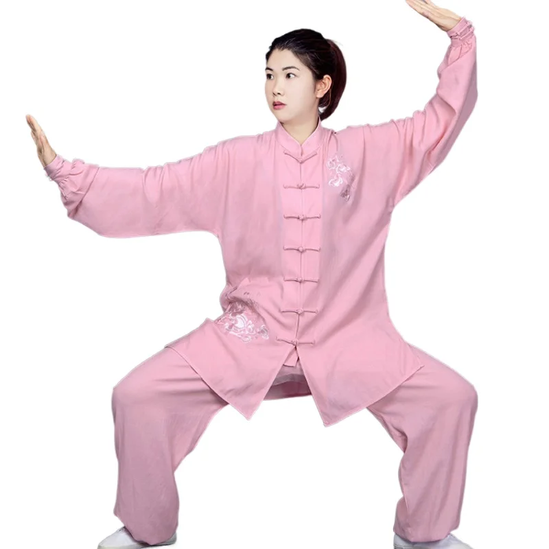 Tai Chi Uniformy Tradičnej Čínskej Vyšívané Bojových Umení Cvičenie Oblečenie S Dlhým Rukávom WingChun Vyhovovali Unisex KungFu Jednotné Obrázok 5