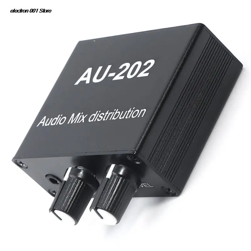 Stereo Audio Mixer Distribútor Pre Slúchadlá na Vonkajšie Power AMP Objem Nezávislé Ovládanie DC5-19V 2 Vstupy, 2 Výstupy AU 202 Obrázok 2