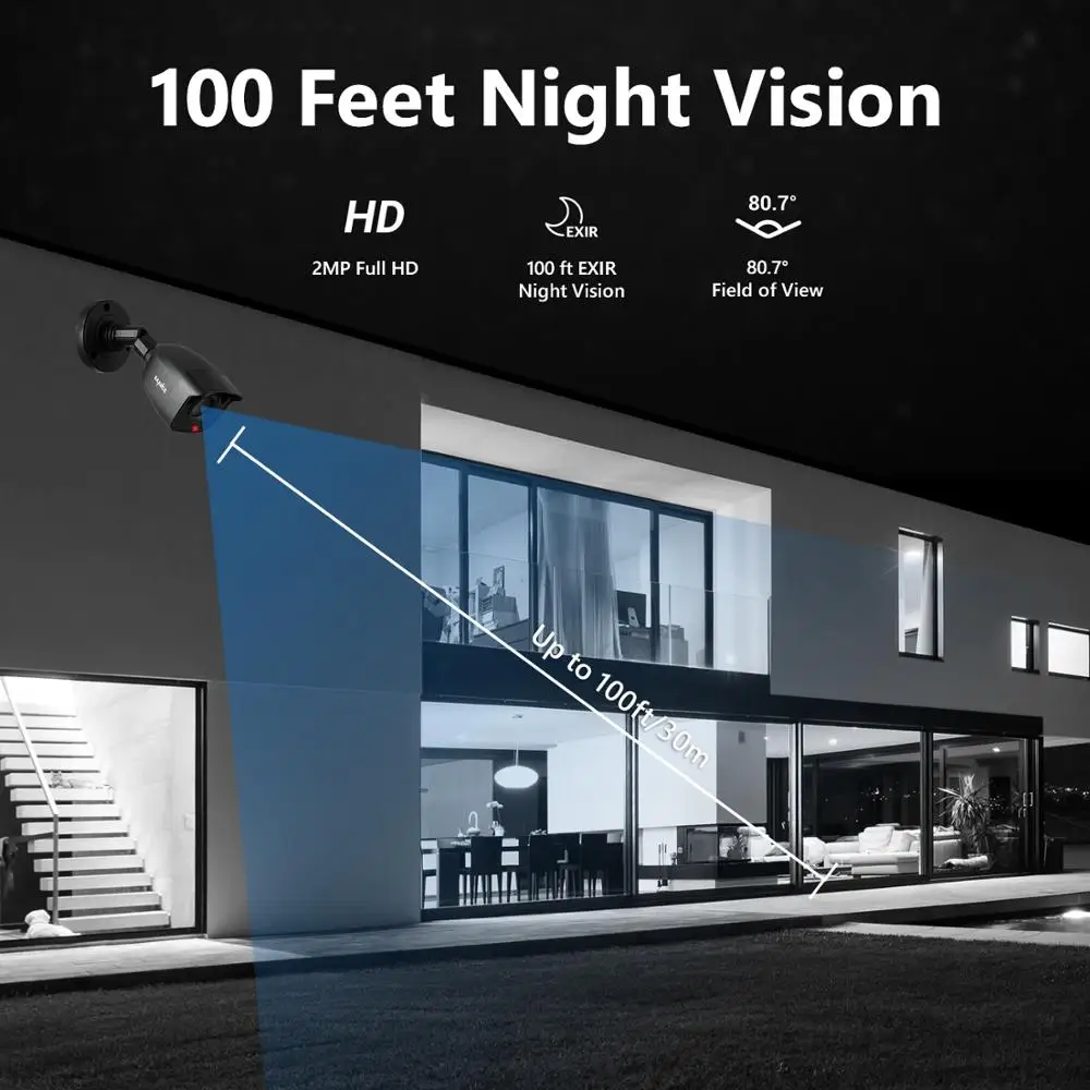 SANNCE 2MP 1080P HD Bezpečnostný monitorovací Systém Fotoaparátu IR-Cut Nočné Videnie Nahrávanie Zvuku Vodotesné púzdro Fotoaparát Kit Obrázok 1
