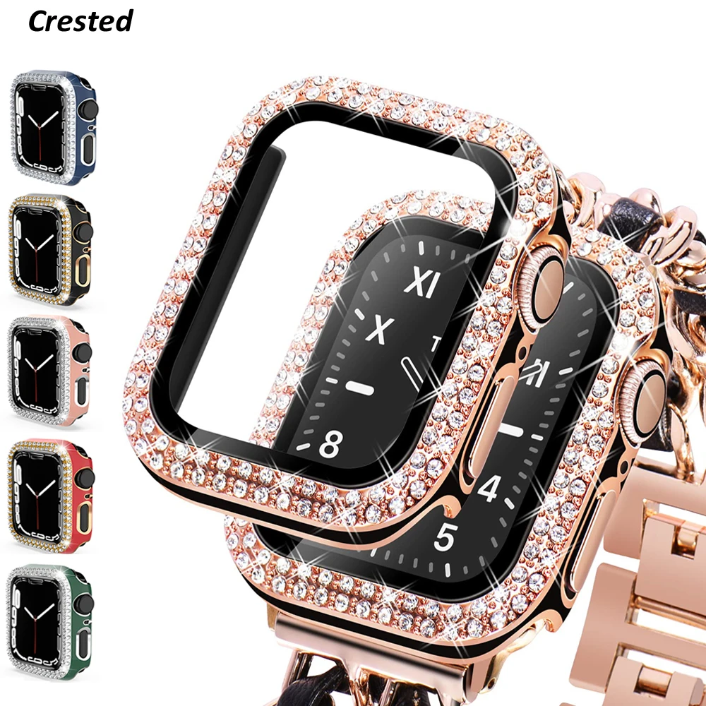 Sklo+Kryt Pre Apple Hodinky prípade 40 mm 44 mm 45 mm 41mm iWatch Príslušenstvo Diamond+Screen Protector Apple hodinky 8 SE 7 6 5 4 3 Pásma Obrázok 0