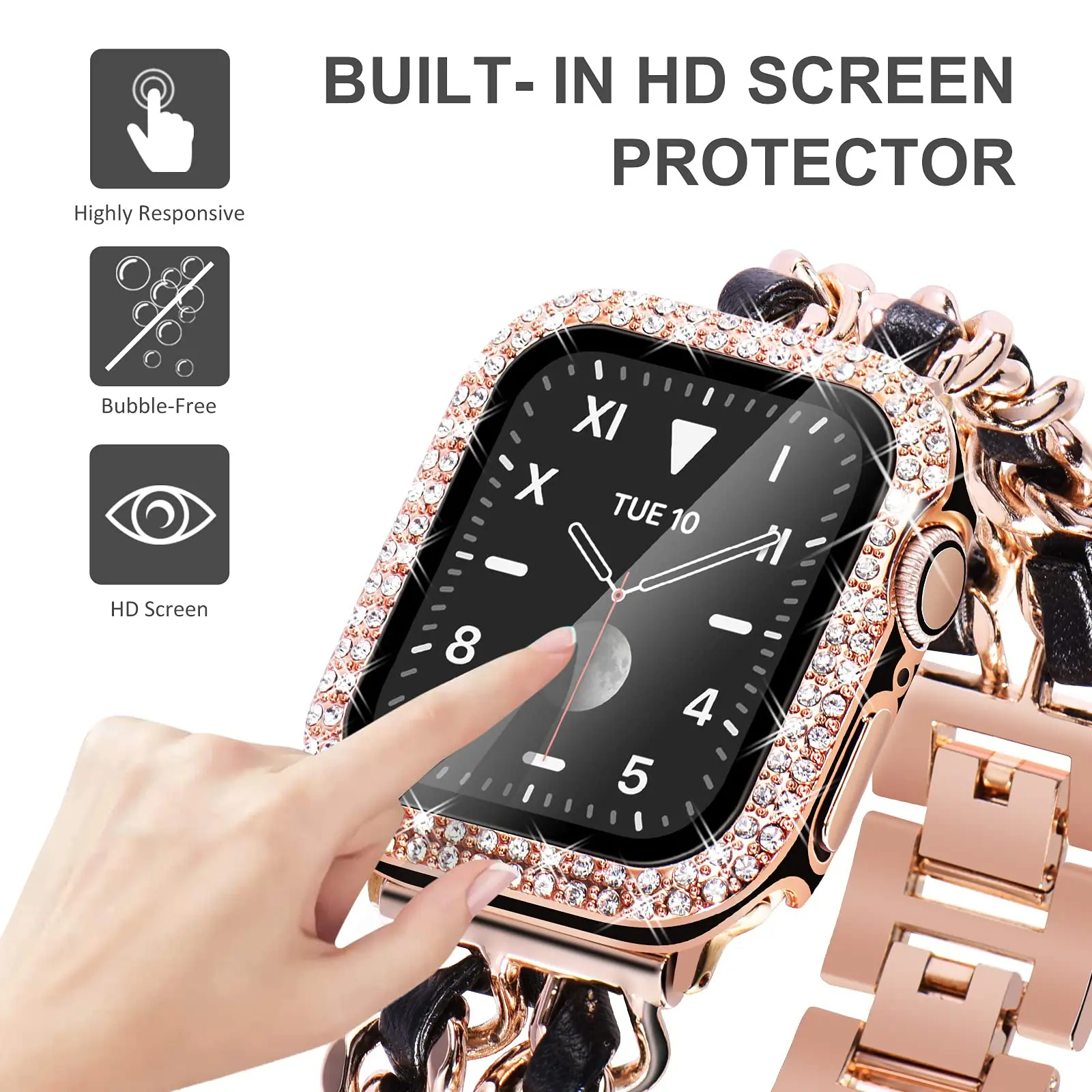 Sklo+Kryt Pre Apple Hodinky prípade 40 mm 44 mm 45 mm 41mm iWatch Príslušenstvo Diamond+Screen Protector Apple hodinky 8 SE 7 6 5 4 3 Pásma Obrázok 2