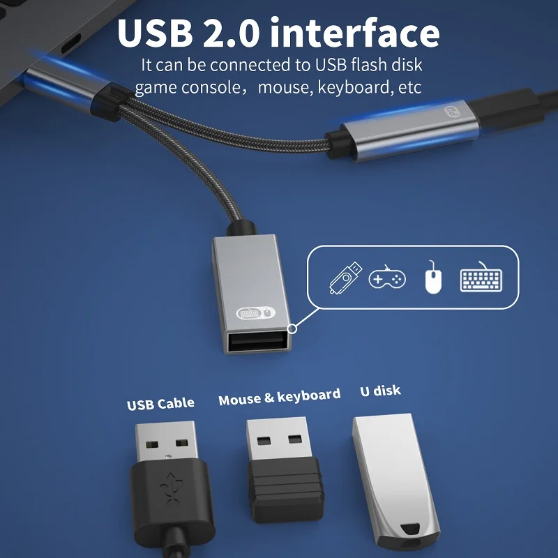 2 V 1, USB-C Splitter Kábel USBC Na USB 2.0 Typu C Kábel Pre Myš, Klávesnica PD 60W, Rýchle Nabíjanie USB napájací Adaptér Cabo Pre Samsung Obrázok 1
