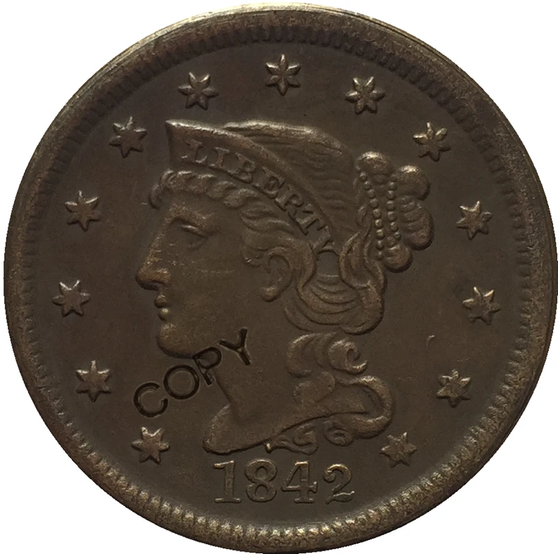 USA 1839-1857 Pletená Vlasy Veľké Cent KÓPIE MINCÍ Obrázok 4