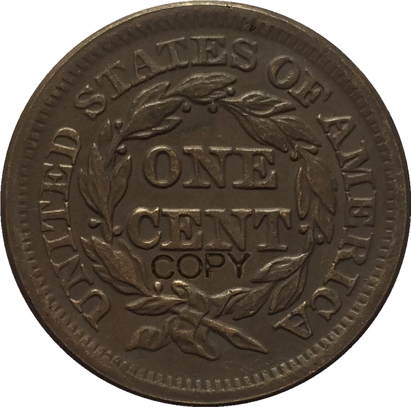 USA 1839-1857 Pletená Vlasy Veľké Cent KÓPIE MINCÍ Obrázok 5