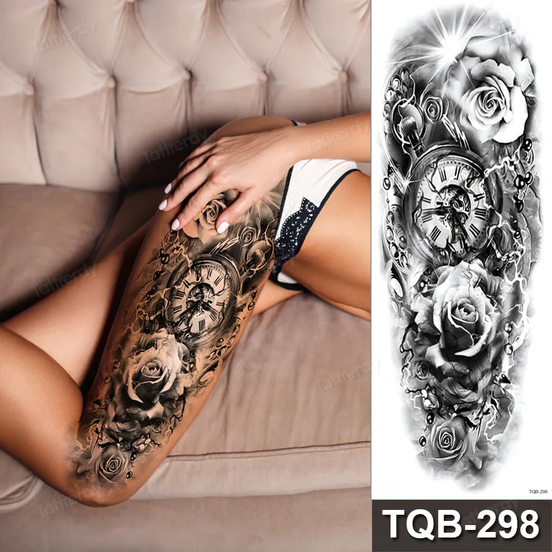 Plný Rameno Dočasné Tetovanie Nálepky Muž Žena Dievčatá Telo Nohu Falošné Tetovanie Lion King Vlk Magnolia Kvety Totem Vodeodolný Make-Up Obrázok 1