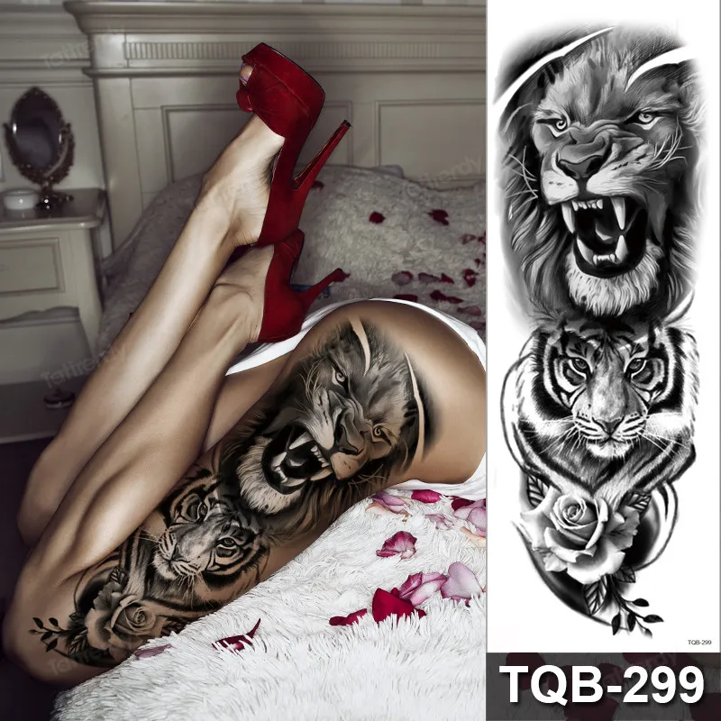 Plný Rameno Dočasné Tetovanie Nálepky Muž Žena Dievčatá Telo Nohu Falošné Tetovanie Lion King Vlk Magnolia Kvety Totem Vodeodolný Make-Up Obrázok 2