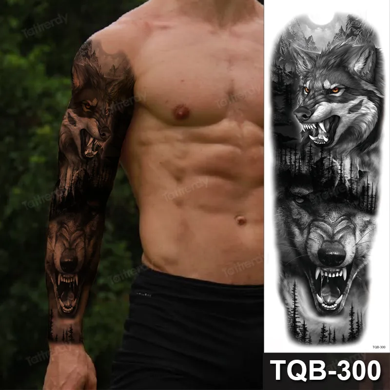 Plný Rameno Dočasné Tetovanie Nálepky Muž Žena Dievčatá Telo Nohu Falošné Tetovanie Lion King Vlk Magnolia Kvety Totem Vodeodolný Make-Up Obrázok 3