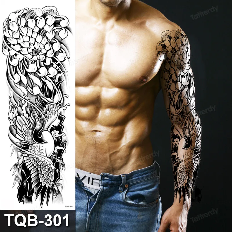 Plný Rameno Dočasné Tetovanie Nálepky Muž Žena Dievčatá Telo Nohu Falošné Tetovanie Lion King Vlk Magnolia Kvety Totem Vodeodolný Make-Up Obrázok 4