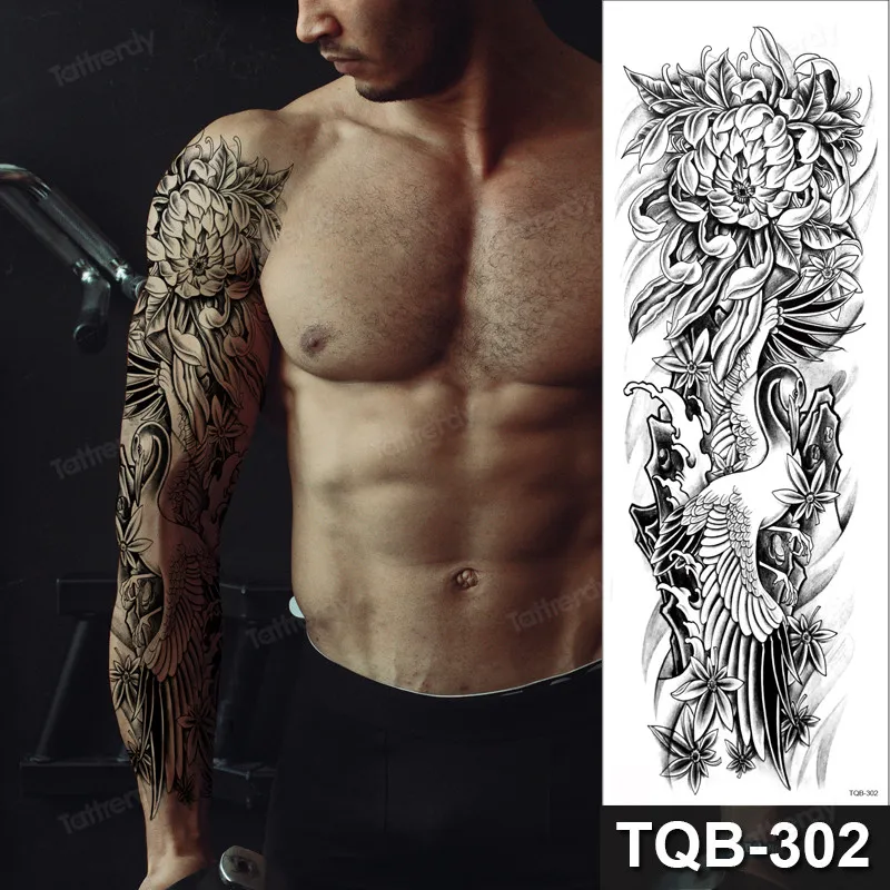 Plný Rameno Dočasné Tetovanie Nálepky Muž Žena Dievčatá Telo Nohu Falošné Tetovanie Lion King Vlk Magnolia Kvety Totem Vodeodolný Make-Up Obrázok 5