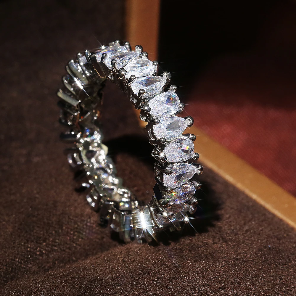 Huitan Nové Trendy Ženy Snubné Prstene Brilantné Kvapka Vody Cubic Zirconia Romantický Promise Ring Štýlový Milujú Šperky Najvyššej Kvality Obrázok 3