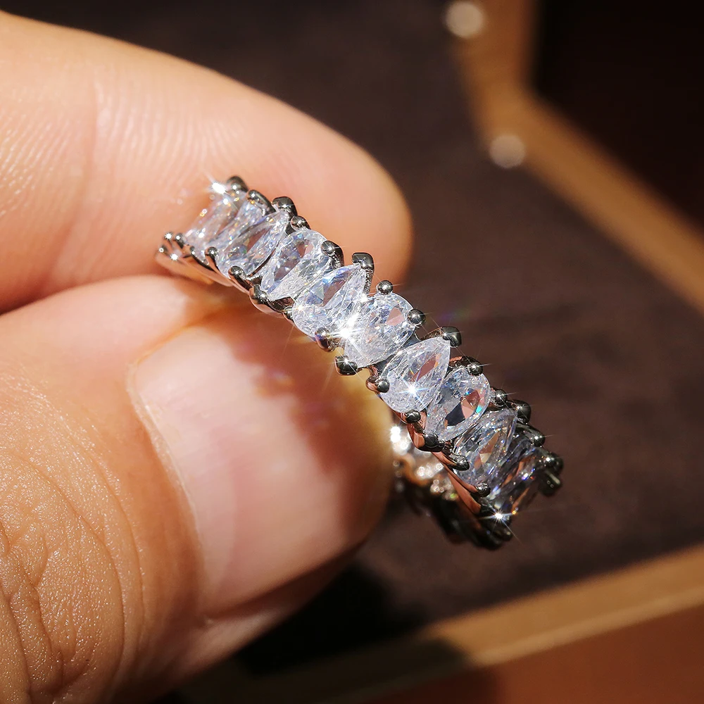 Huitan Nové Trendy Ženy Snubné Prstene Brilantné Kvapka Vody Cubic Zirconia Romantický Promise Ring Štýlový Milujú Šperky Najvyššej Kvality Obrázok 4