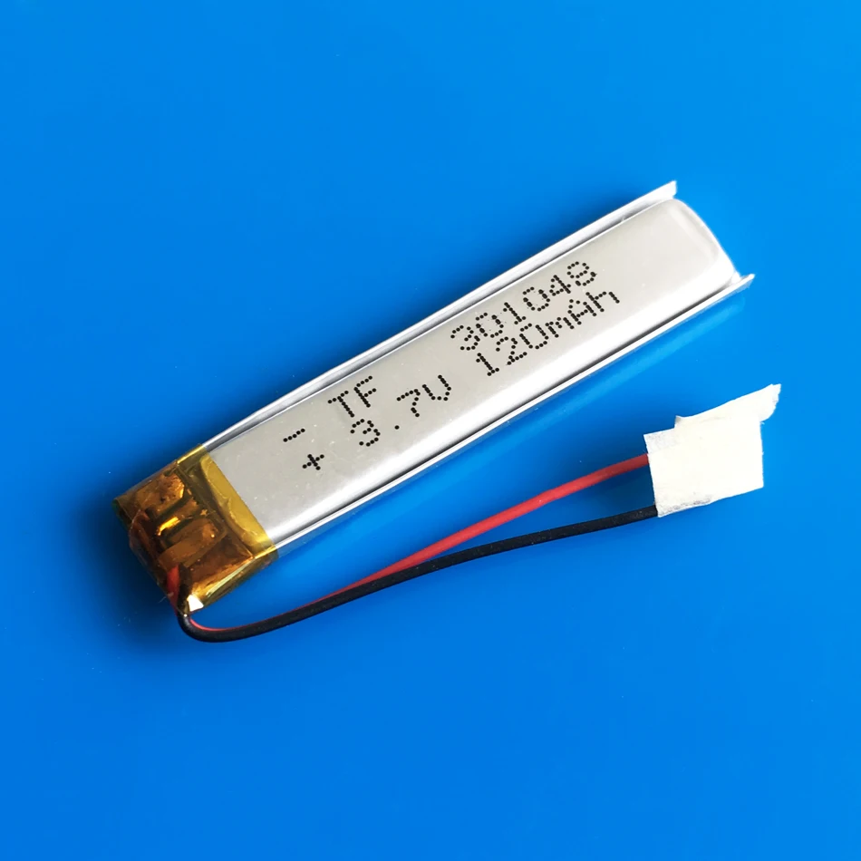 301048 3,7 V 120mAh Polymer lithium Lipo ion batéria nabíjateľná prispôsobené veľkoobchod CE, FCC, ROHS MSDS pre MP3 bluetooth headset Obrázok 2