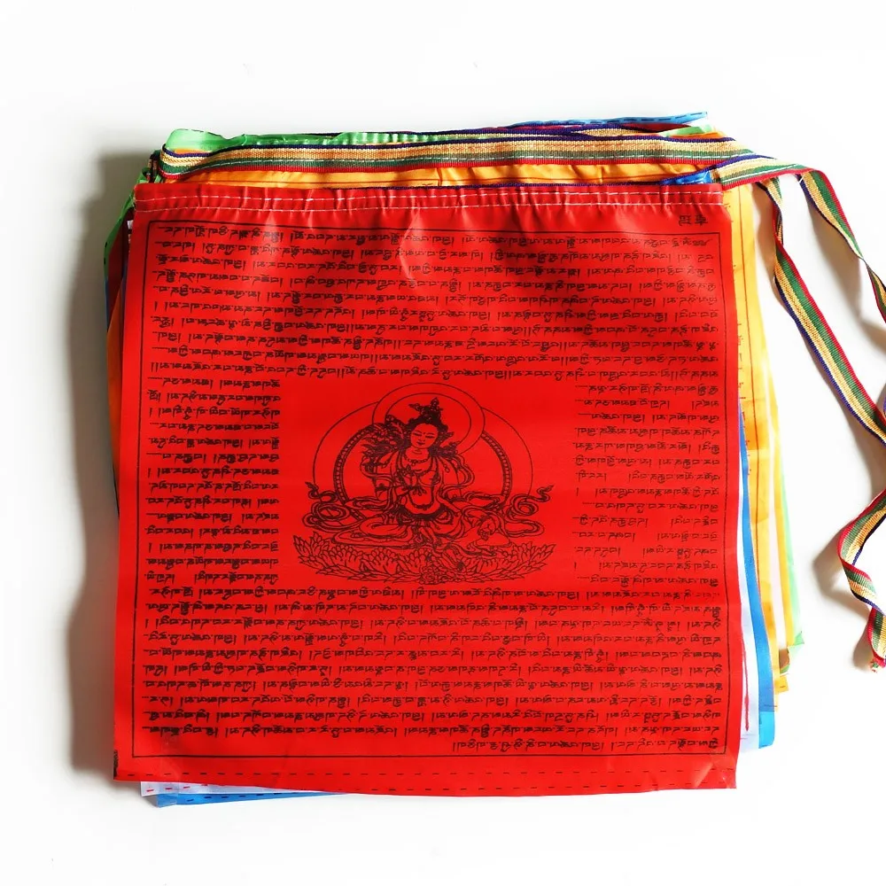 Tibetský Budhistické modlitebné vlajky,Budhistické Satin Vietor Kôň Lungta,6.5 metrov,Sutras Buddha jasný vzor,Päť Farebných 20 Vlajky Nastaviť Obrázok 1