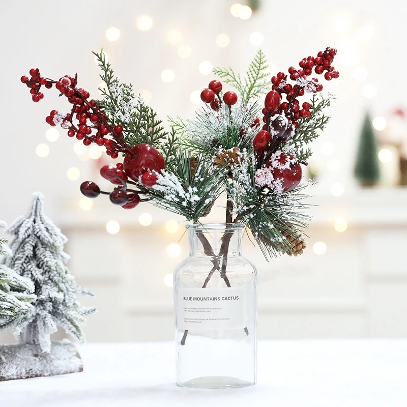 Umelého Ihličia Red Berry Vianočné Dcoration Pre Strom Borovicová Šiška Bell Borovicová Šiška Umelý Kvet Holly Pobočky Dekor Obrázok 0