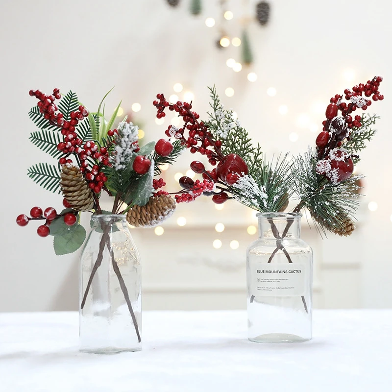 Umelého Ihličia Red Berry Vianočné Dcoration Pre Strom Borovicová Šiška Bell Borovicová Šiška Umelý Kvet Holly Pobočky Dekor Obrázok 1