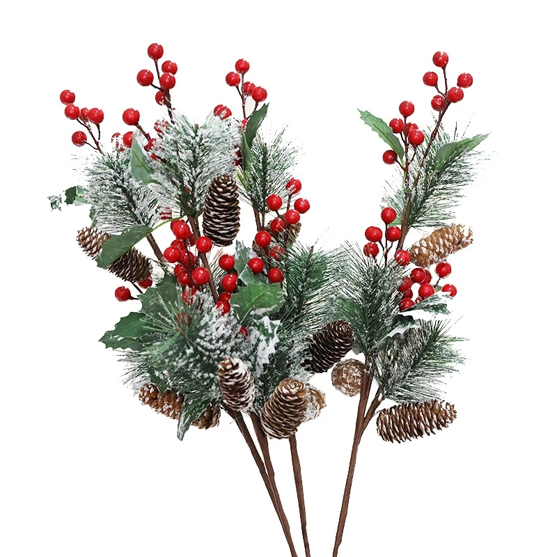 Umelého Ihličia Red Berry Vianočné Dcoration Pre Strom Borovicová Šiška Bell Borovicová Šiška Umelý Kvet Holly Pobočky Dekor Obrázok 5