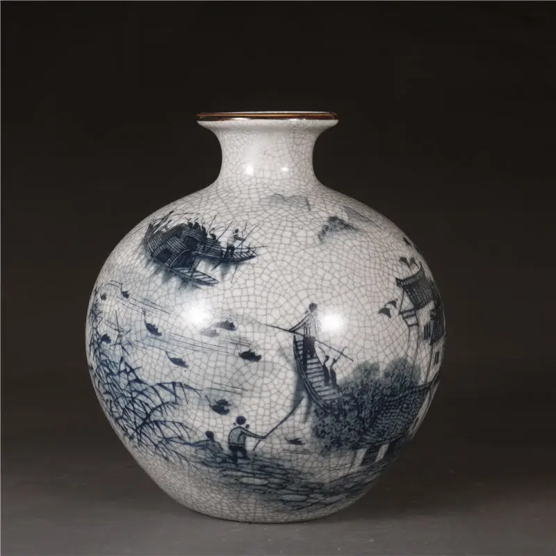 Čínsky Qing Dynastie Modrá A Biela Staré Starožitný Porcelán Jiangnan Vody Meste Vzor Keramická Váza Domov Kabinetu Vybavenie Plavidla Obrázok 0