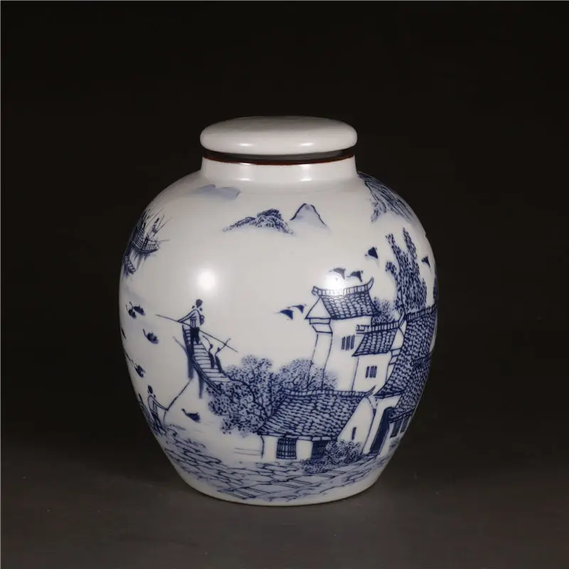 Čínsky Qing Dynastie Modrá A Biela Staré Starožitný Porcelán Jiangnan Vody Meste Vzor Keramická Váza Domov Kabinetu Vybavenie Plavidla Obrázok 4