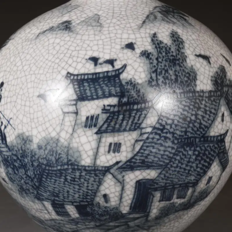 Čínsky Qing Dynastie Modrá A Biela Staré Starožitný Porcelán Jiangnan Vody Meste Vzor Keramická Váza Domov Kabinetu Vybavenie Plavidla Obrázok 5