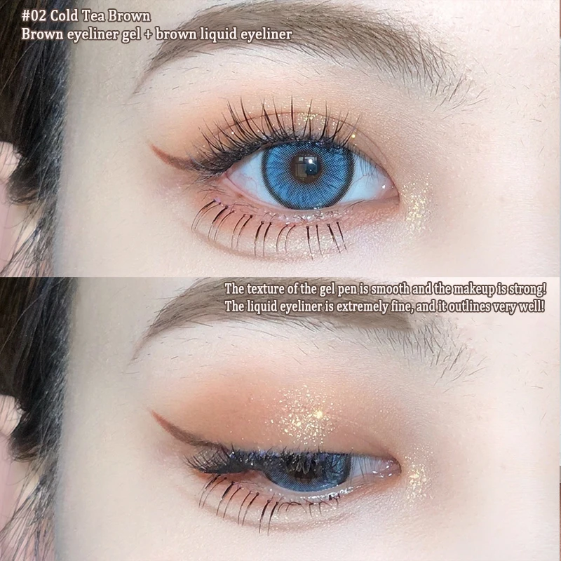 2 V 1 Brown Gél Kontúrovacia Ceruzka Ultra-slim Liquid Eye Liner Tieň Pero Hladký Vysoko Pigment Priadky Gélové Pero Dlhotrvajúci make-up Oči Obrázok 2