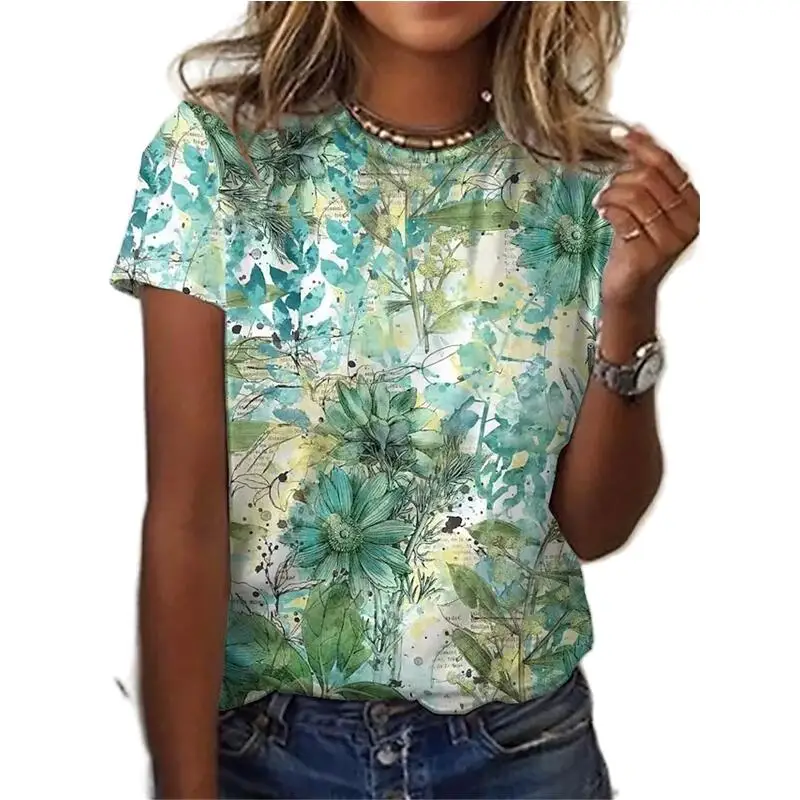 Dámske Módne T-shirt s Vynikajúcou Kvetinový Tlače Top 3D Tlač Pohodlné Kolo Krku Polyester, Všestranný Temperament Obrázok 0