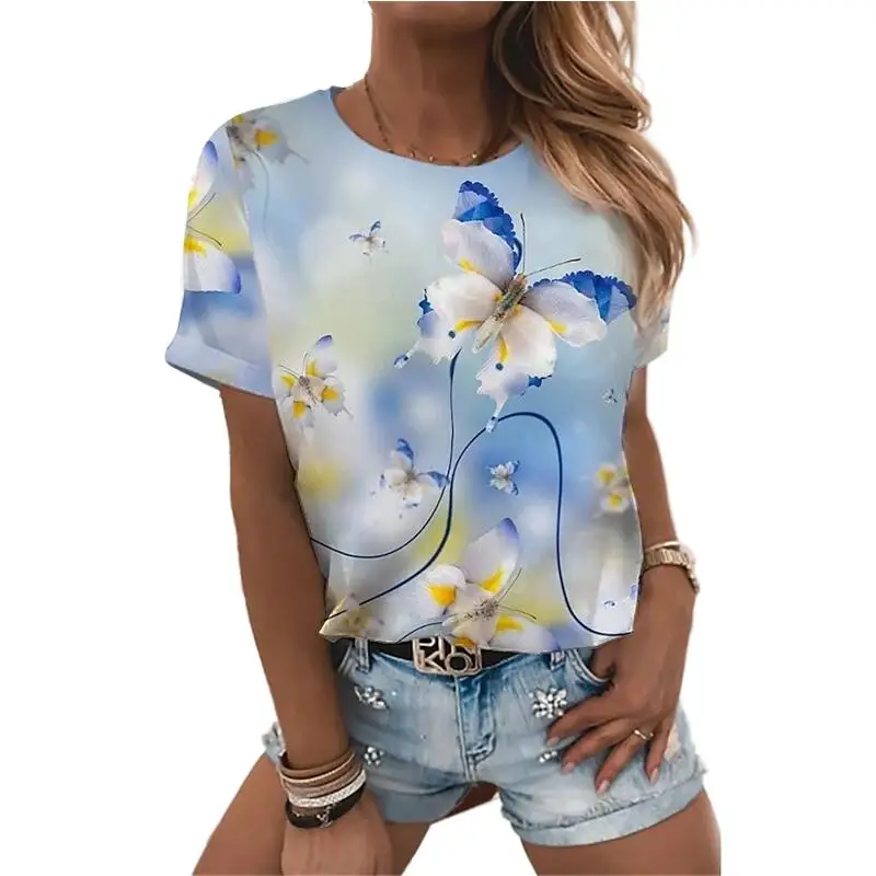 Dámske Módne T-shirt s Vynikajúcou Kvetinový Tlače Top 3D Tlač Pohodlné Kolo Krku Polyester, Všestranný Temperament Obrázok 1