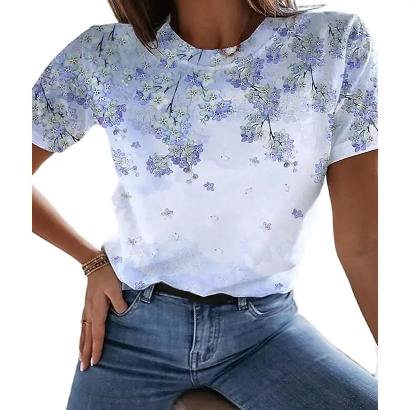 Dámske Módne T-shirt s Vynikajúcou Kvetinový Tlače Top 3D Tlač Pohodlné Kolo Krku Polyester, Všestranný Temperament Obrázok 2