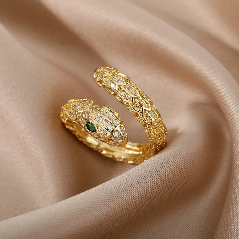 Gotická Had Prstene Pre Ženy, Mužov Nastaviteľné Otvoriť Nehrdzavejúcej Ocele Zirkón Estetický Krúžok Vintage Pár Vianočné Šperky anillos Obrázok 0