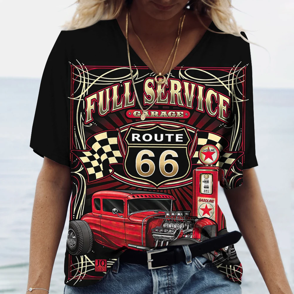Route 66 Amerike Diaľnici dámske Tričko Leto V Krku Krátky Rukáv Tees Mužov Nadrozmerné tričká, Vintage Oblečenie Harajuku tričko Obrázok 5