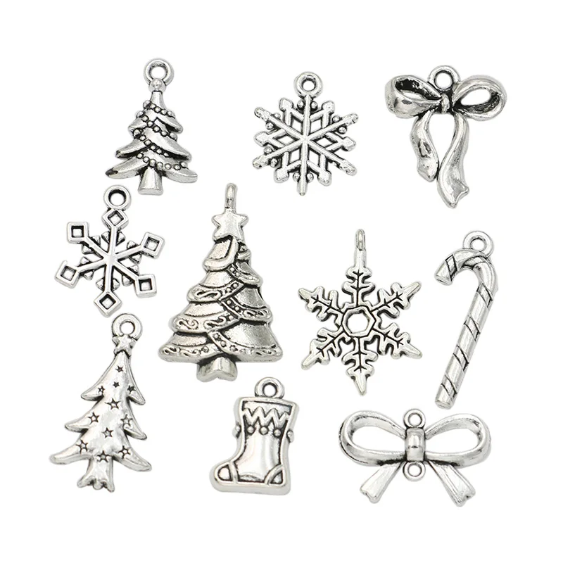 Vianočné Čaro Starožitné Strieborné Pozlátené Snowflake Charms Prívesky nosenie Náramku Šperky, Takže Príslušenstvo 10pcs Obrázok 2