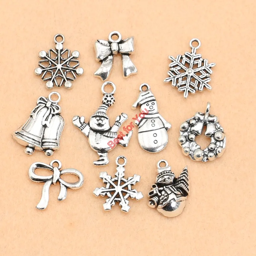 Vianočné Čaro Starožitné Strieborné Pozlátené Snowflake Charms Prívesky nosenie Náramku Šperky, Takže Príslušenstvo 10pcs Obrázok 3