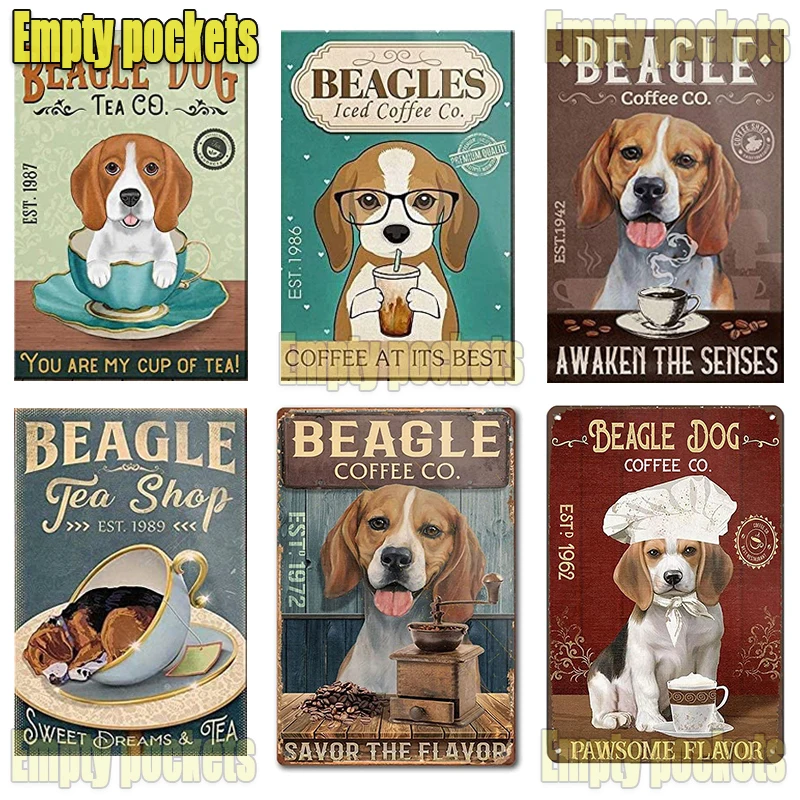 Vtipné Beagle Piť Kávu Kovov Cín Znamenie,Beagle Psa, Kávu, Co Kovov Cín Retro Prihlásiť Doska Retro Umenia pre Domáce Pet Shop Cafe Dekor Obrázok 0