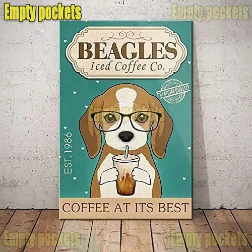Vtipné Beagle Piť Kávu Kovov Cín Znamenie,Beagle Psa, Kávu, Co Kovov Cín Retro Prihlásiť Doska Retro Umenia pre Domáce Pet Shop Cafe Dekor Obrázok 4