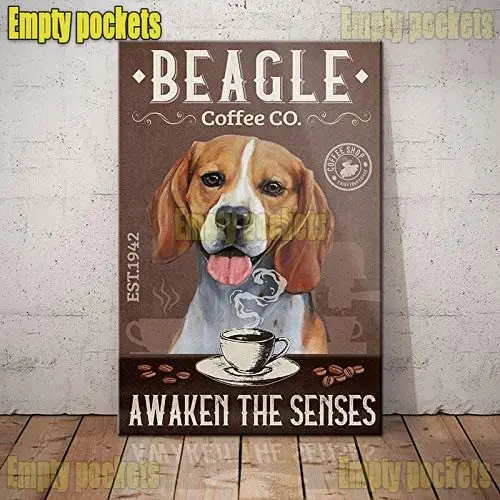 Vtipné Beagle Piť Kávu Kovov Cín Znamenie,Beagle Psa, Kávu, Co Kovov Cín Retro Prihlásiť Doska Retro Umenia pre Domáce Pet Shop Cafe Dekor Obrázok 5